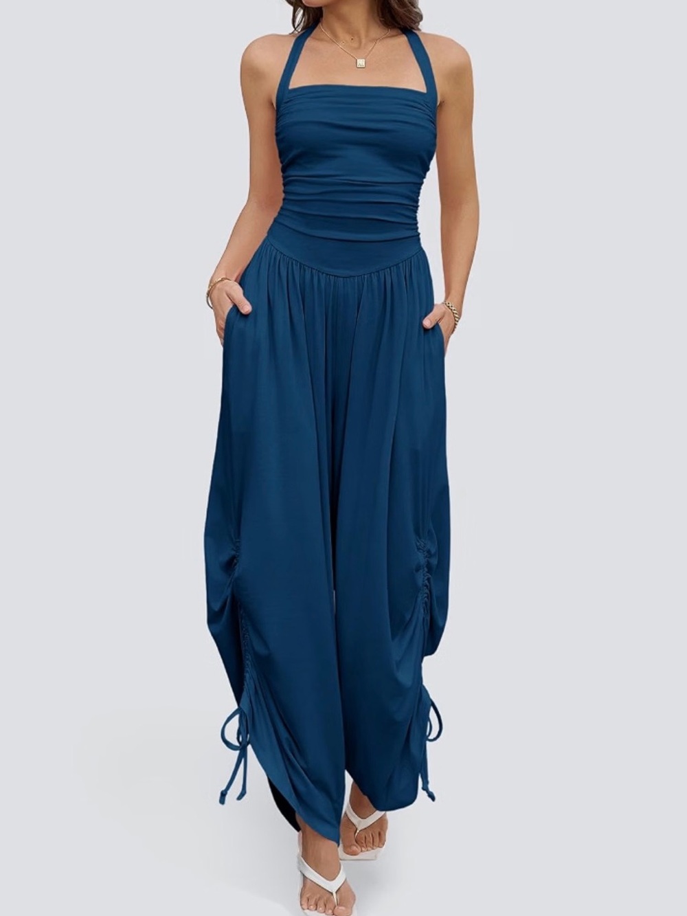 Women's Navy Halter Jumpsuit with Drawstring Pants